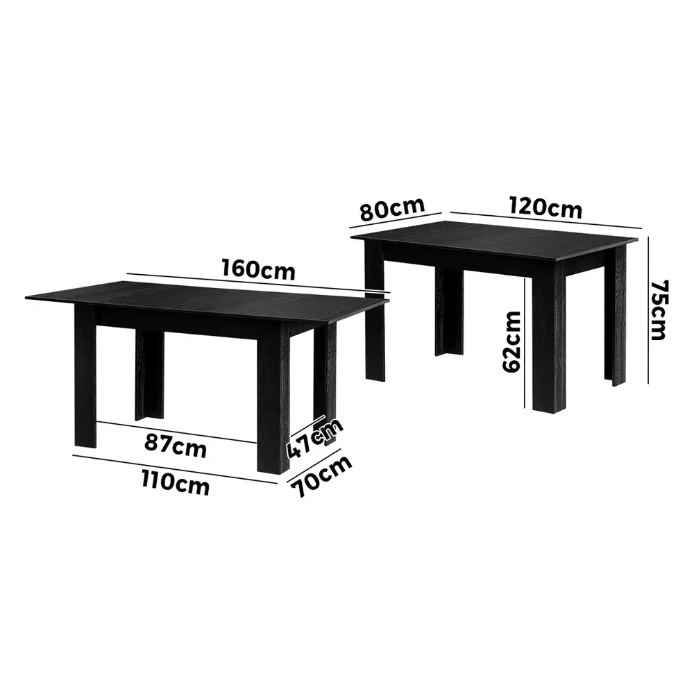 160cm Extendable Dining Table Cafe Table Black - Image 2