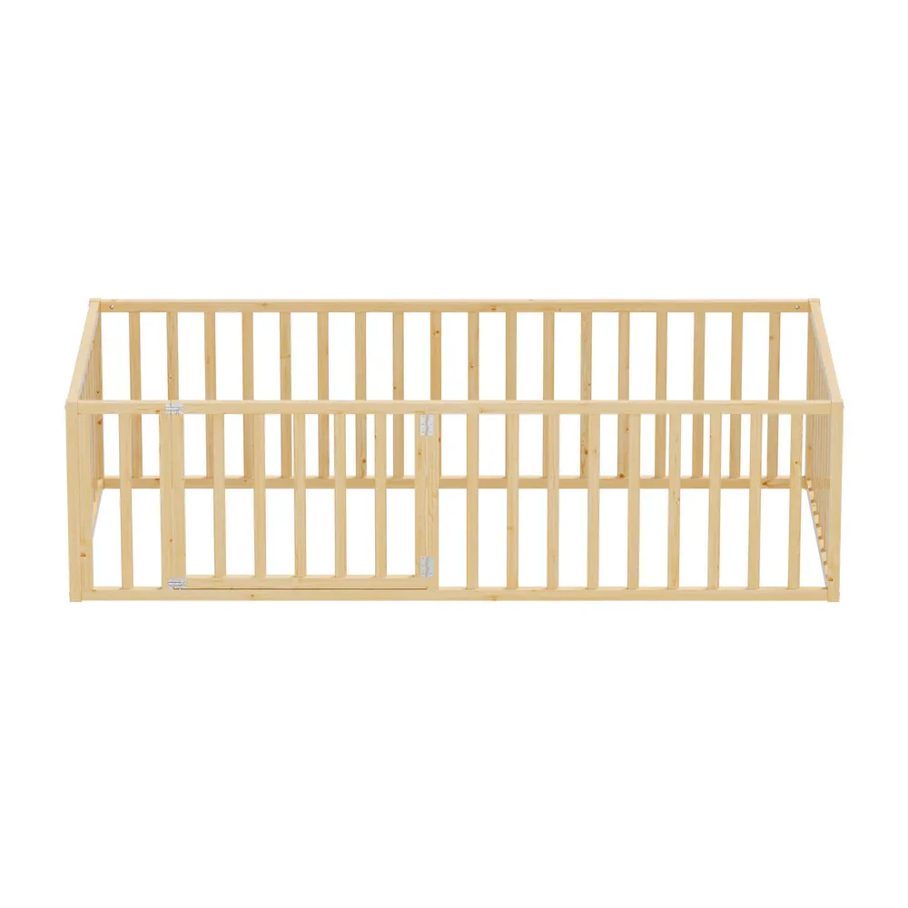2-in-1 Kids Bed Frame Single Toddler Play Guard Fence Wood - Image 3