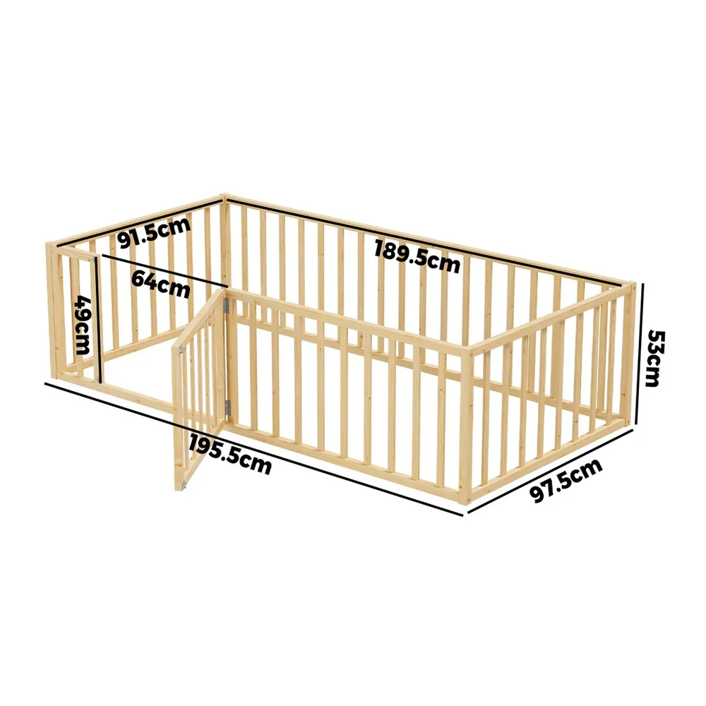 2-in-1 Kids Bed Frame Single Toddler Play Guard Fence Wood - Image 4