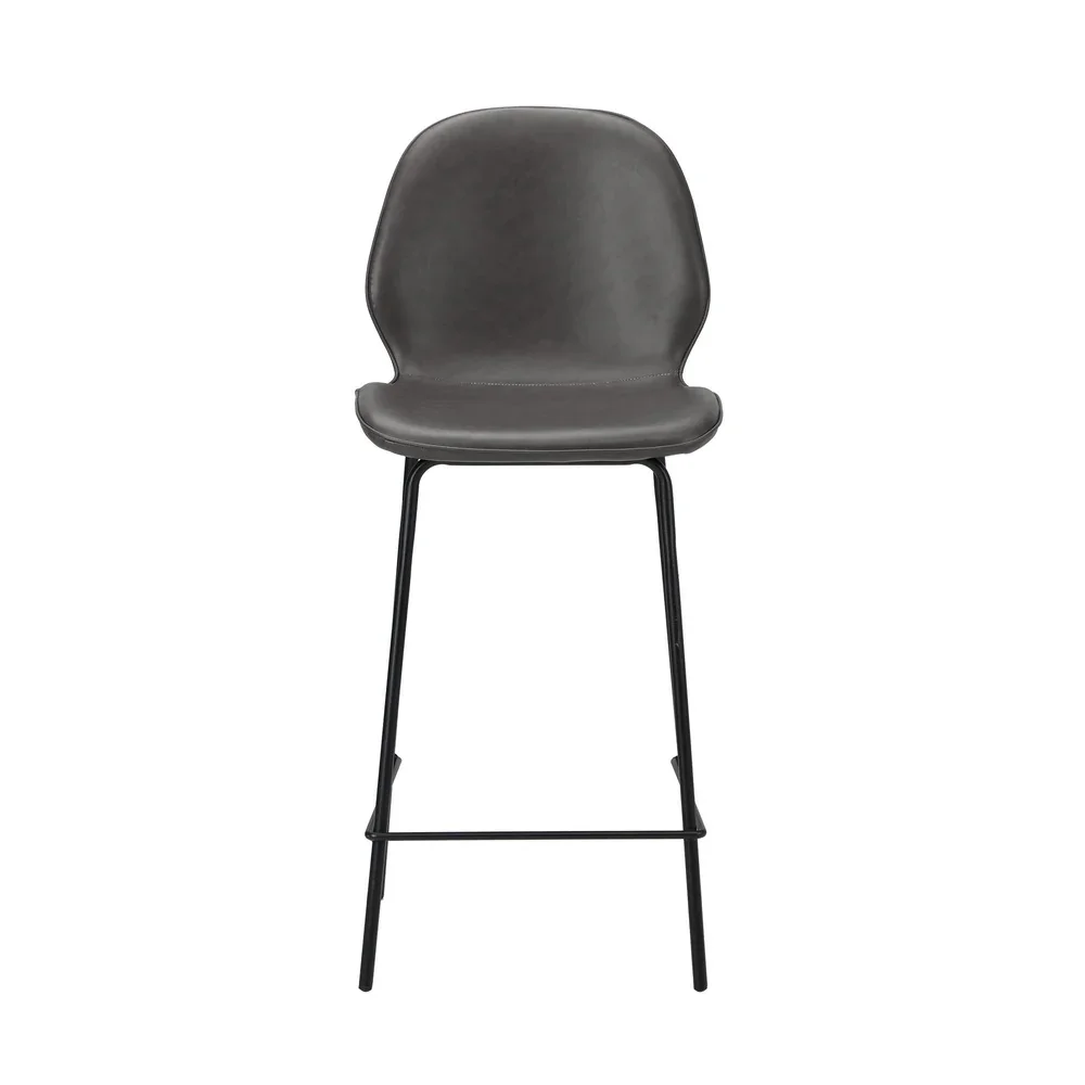 2x Bar Stools Kitchen Chairs High Back Leather Grey - Image 7