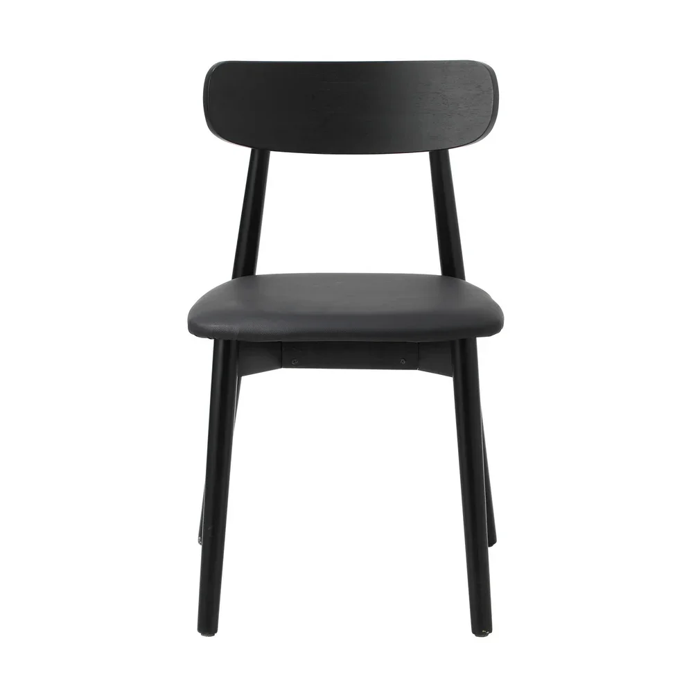 2x Dining Chairs PU Leather Solid Wood Cafe Lounge Black - Image 2