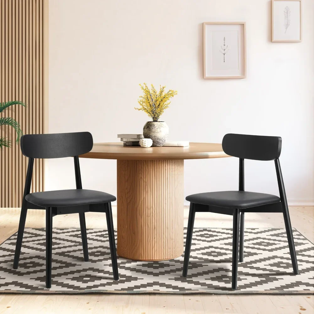 2x Dining Chairs PU Leather Solid Wood Cafe Lounge Black - Image 5