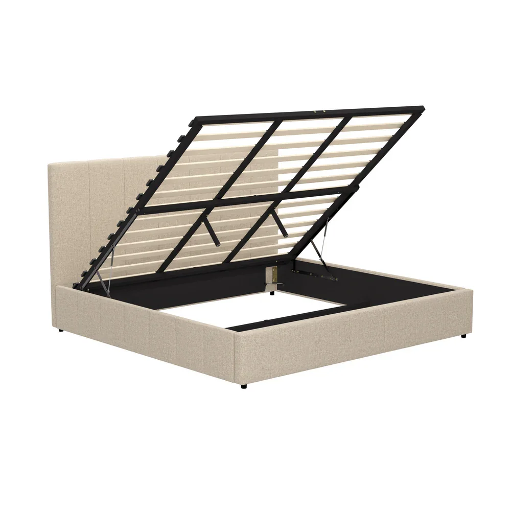 Bed Frame King Size Gas Lift Base Beige Fabric - Image 3
