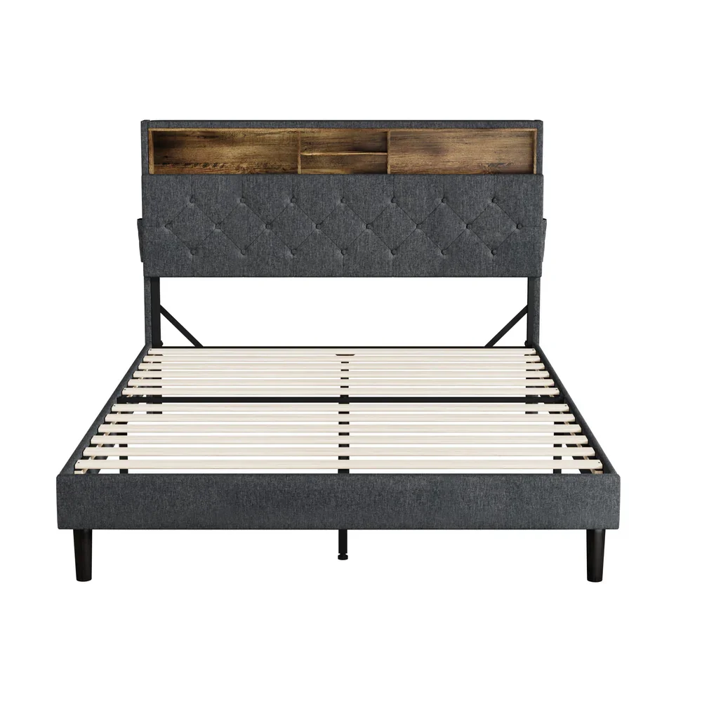Bed Frame with LED Storage Bedhead Double Size NOVI - Image 2