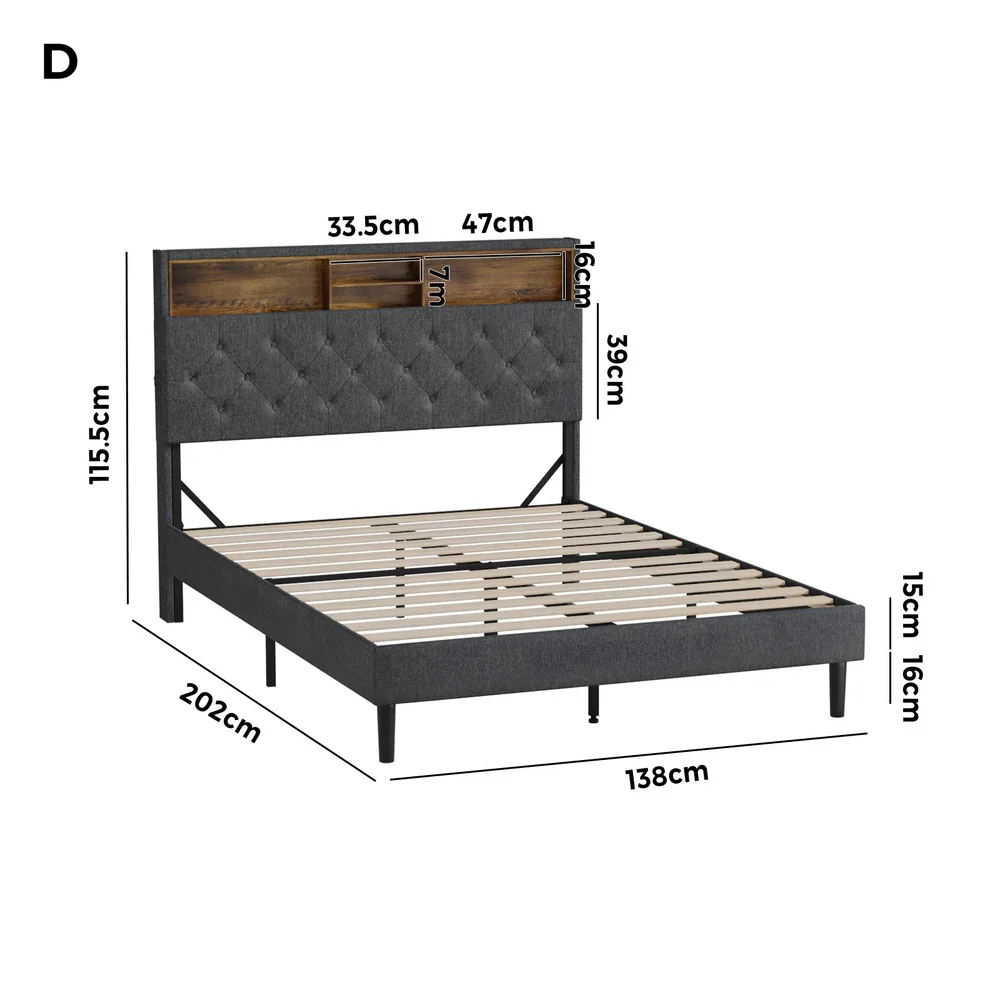 Bed Frame with LED Storage Bedhead Double Size NOVI - Image 3