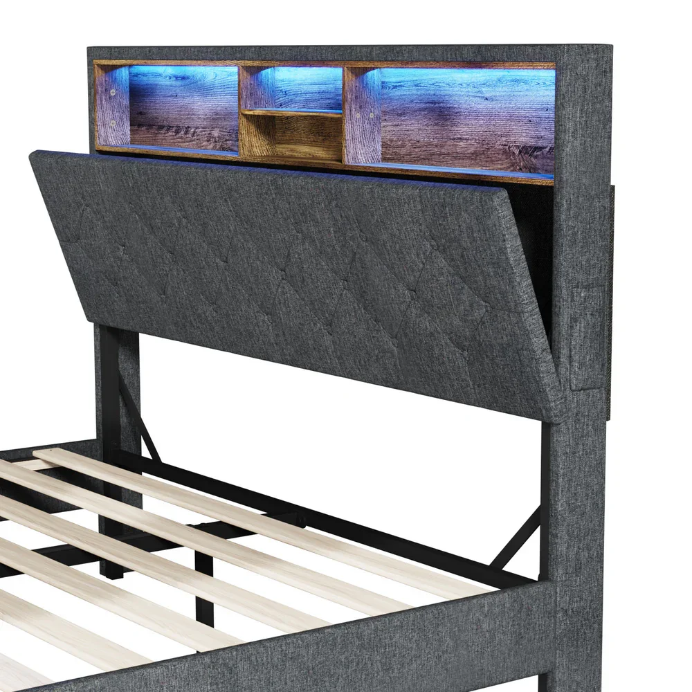 Bed Frame with LED Storage Bedhead Double Size NOVI - Image 6