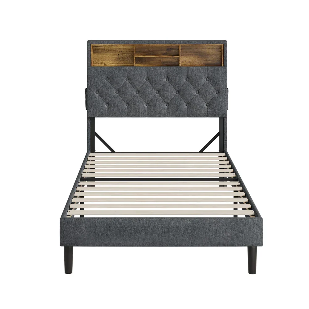 Bed Frame with LED Storage Bedhead King Single Size NOVI - Image 2
