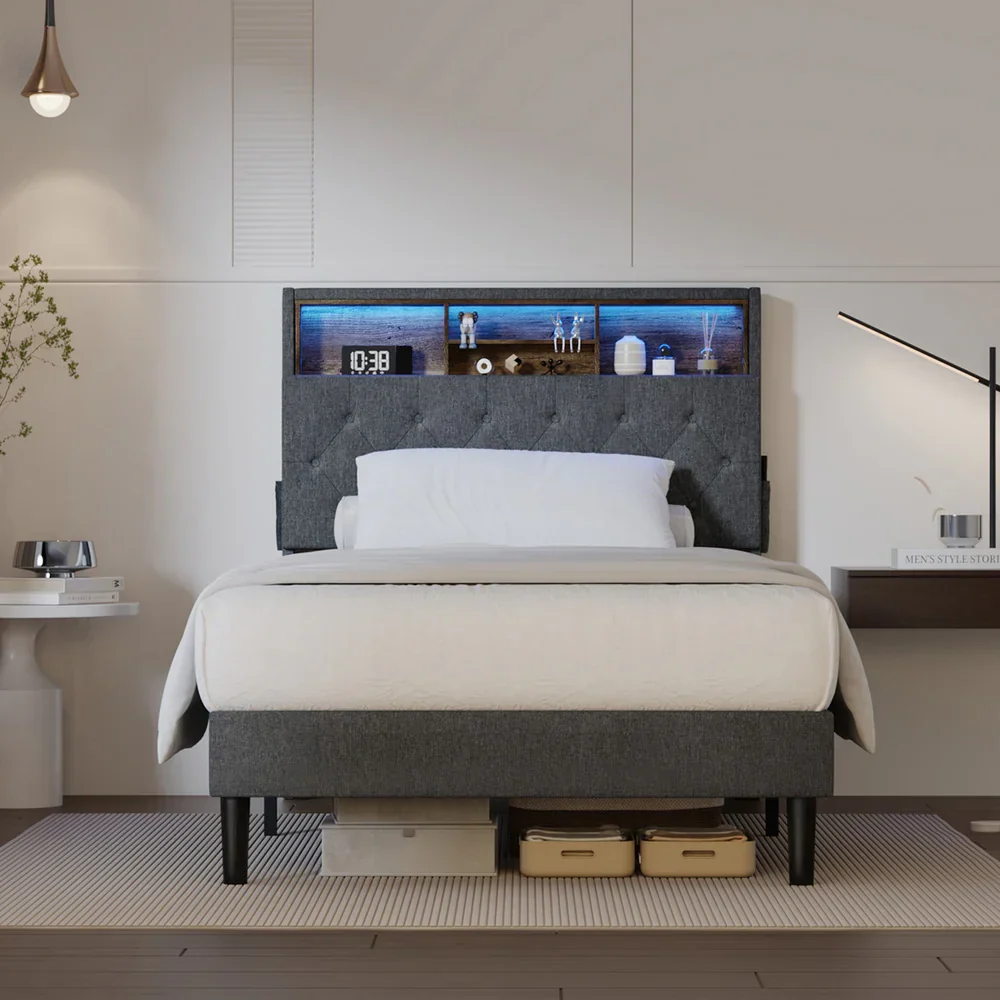 Bed Frame with LED Storage Bedhead King Single Size NOVI - Image 7