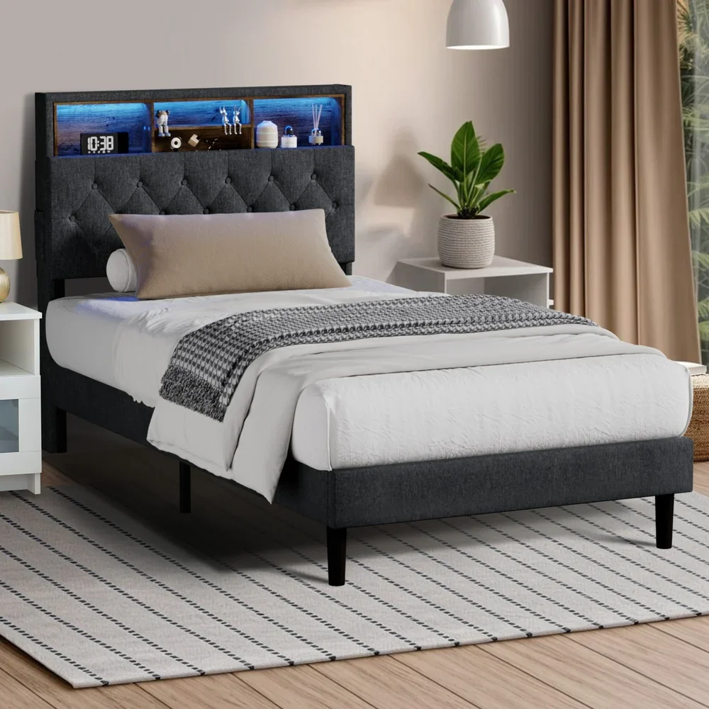 Bed Frame with LED Storage Bedhead King Single Size NOVI - Image 9