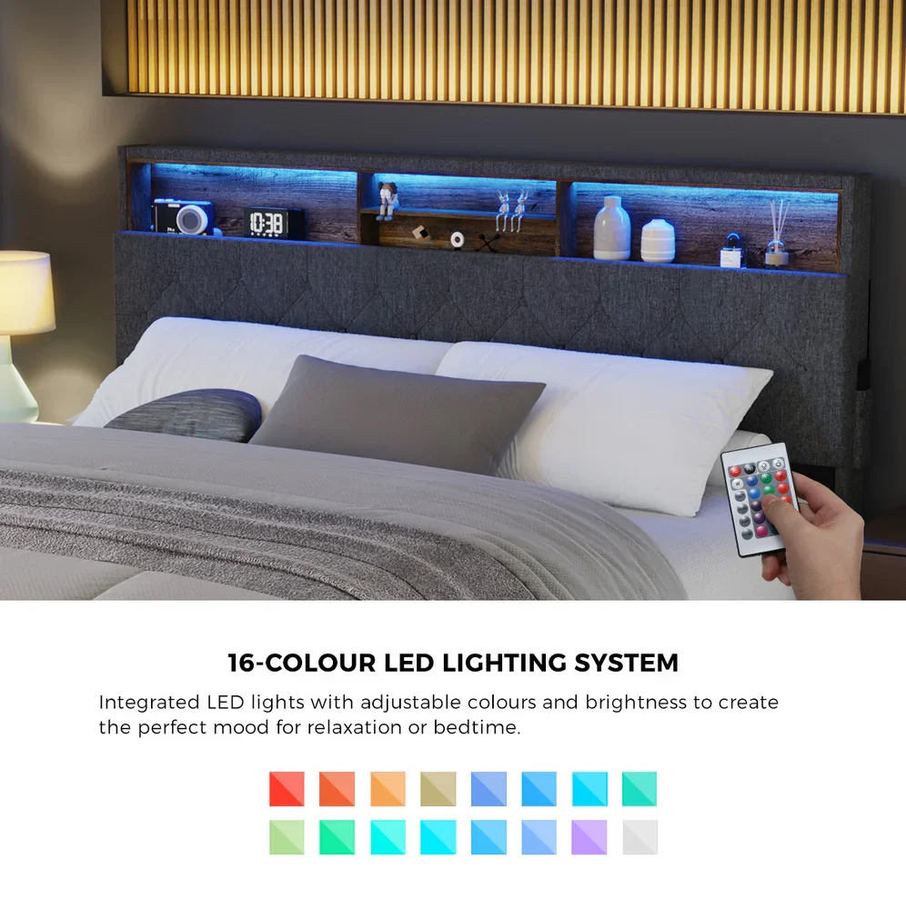 Bed Frame with LED Storage Bedhead King Size NOVI - Image 8