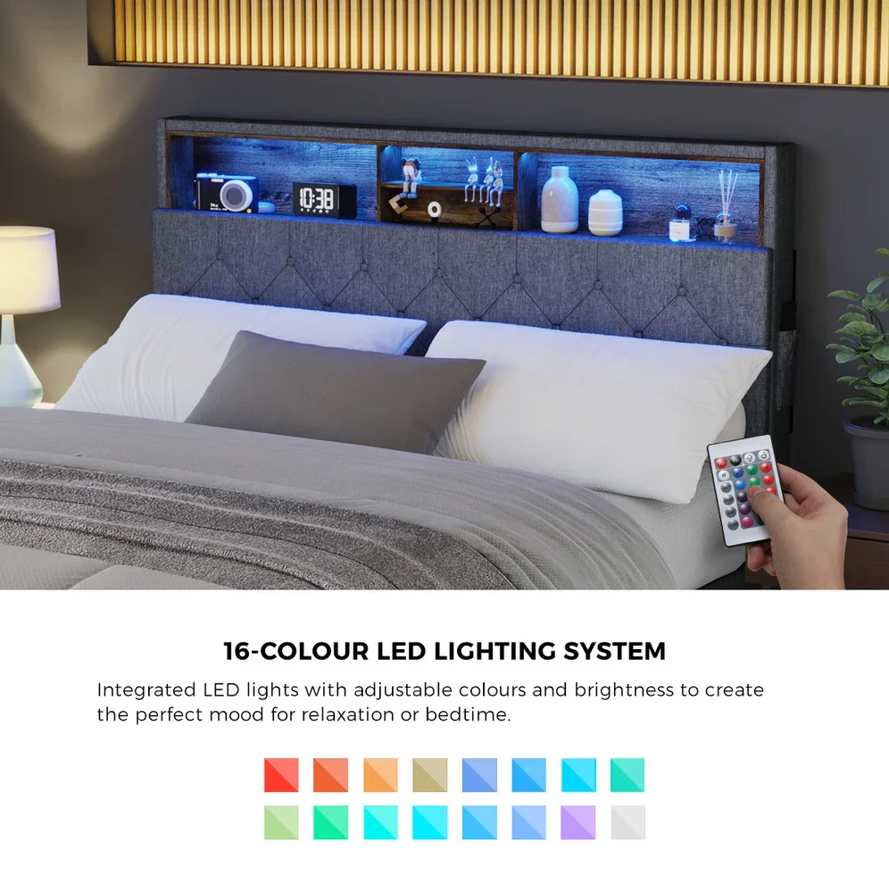 Bed Frame with LED Storage Bedhead Queen Size NOVI - Image 8