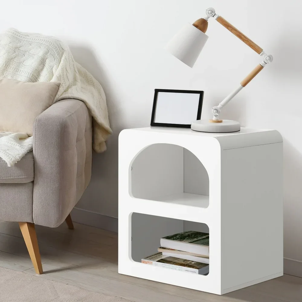 Bedside Tables Set of 2 Display Shelf White - Image 3