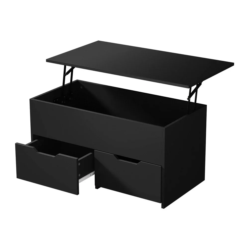 Coffee Lift Up Top Hidden Storage Laptop Desk 2 Drawers Black - Image 2