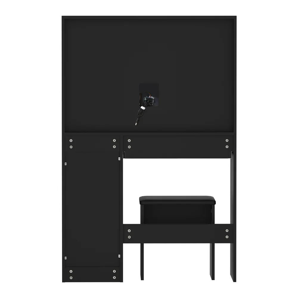 Dressing Table Stool Set Large Mirror LED Light Black - Image 5