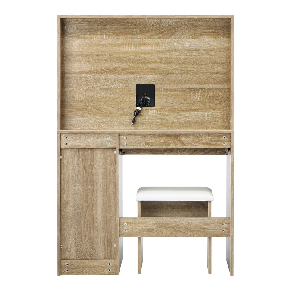 Dressing Table Stool Set Large Mirror LED Light Natural - Image 5