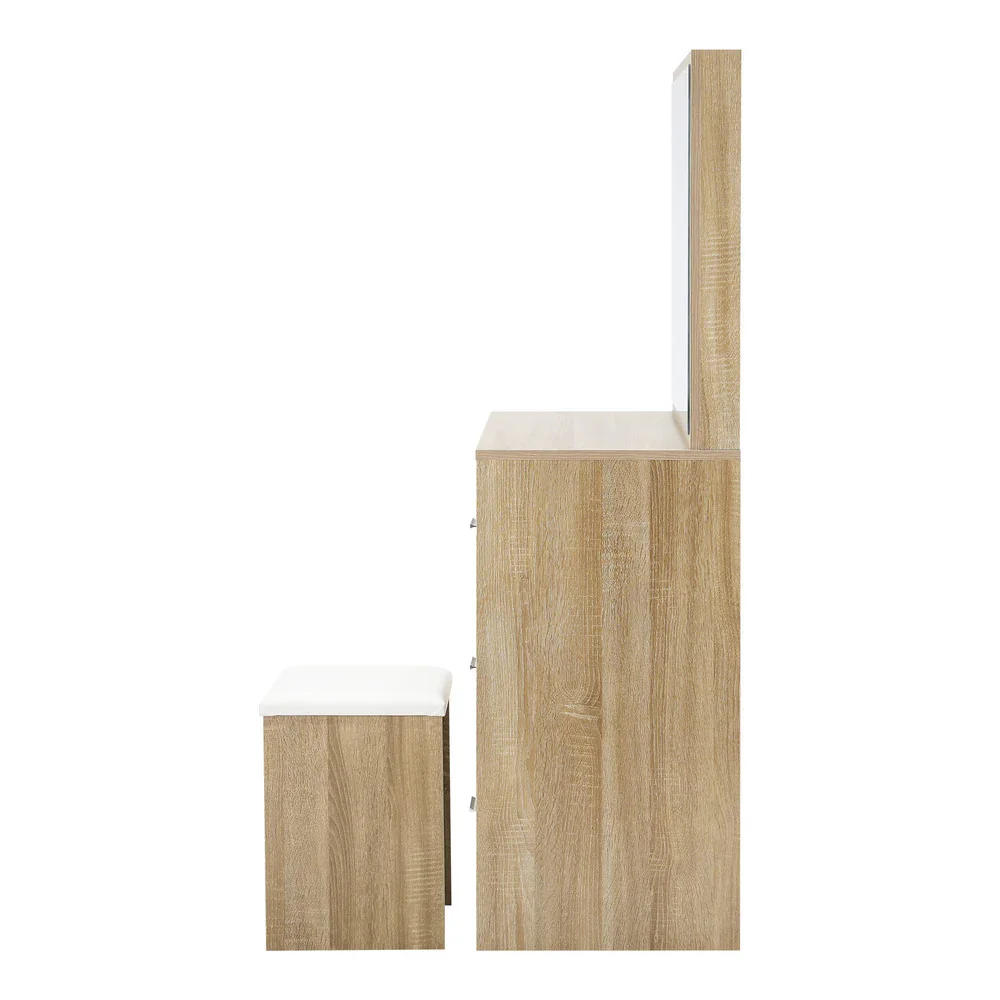 Dressing Table Stool Set Large Mirror LED Light Natural - Image 6