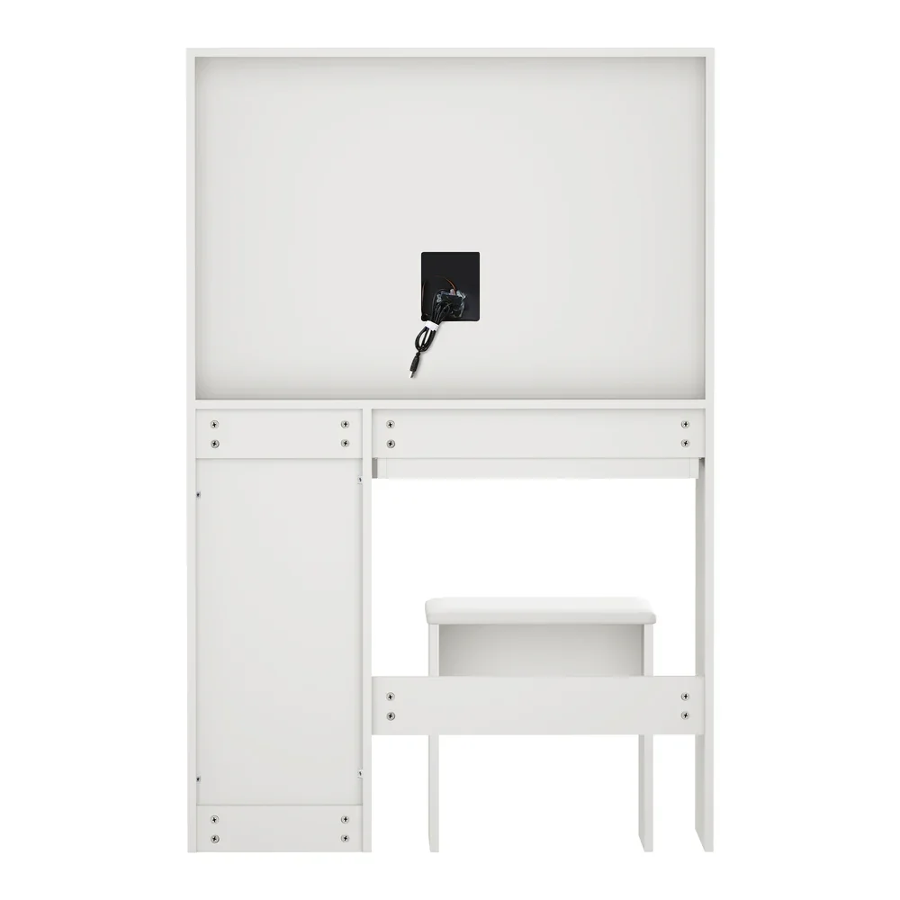 Dressing Table Stool Set Large Mirror LED Light White - Image 2