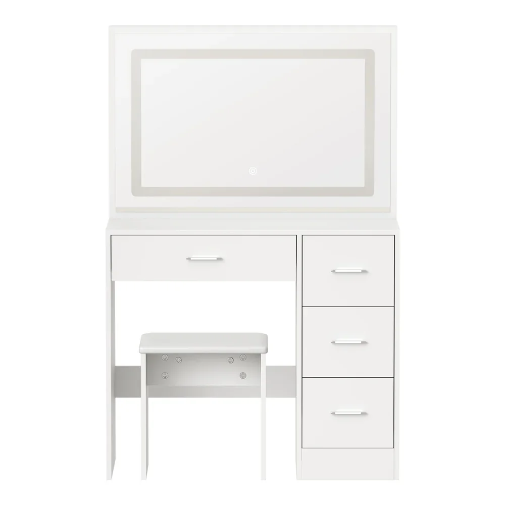 Dressing Table Stool Set Large Mirror LED Light White - Image 6