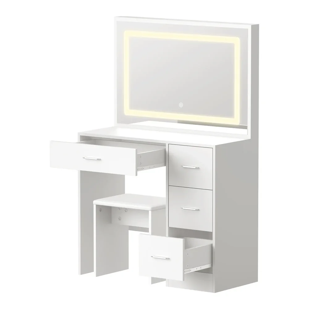 Dressing Table Stool Set Large Mirror LED Light White - Image 8