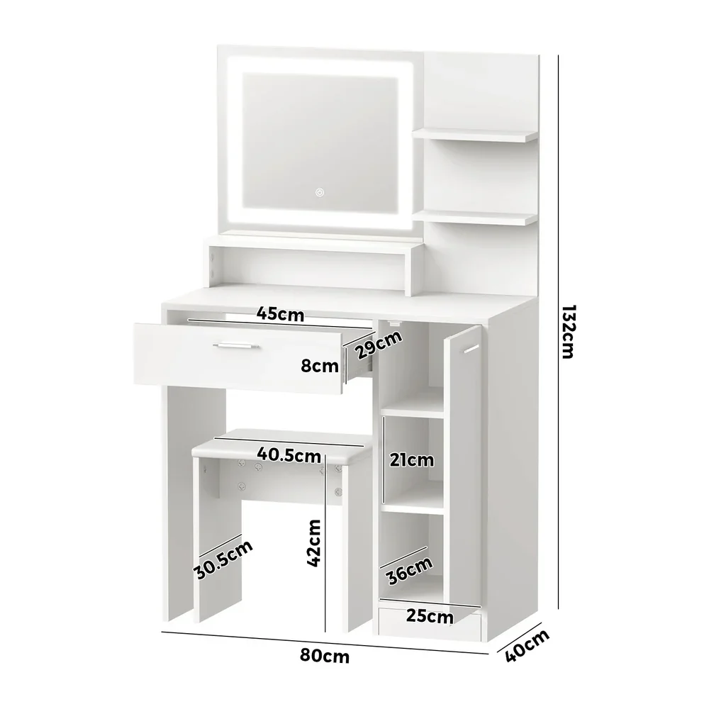 Dressing Table Stool Set LED Light Large Cabinet White - Image 8