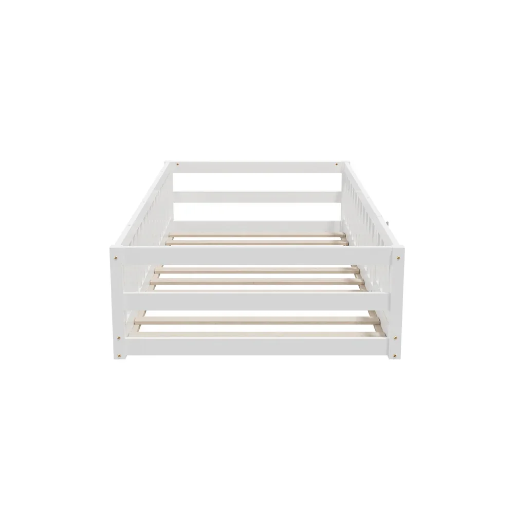 Kids Bed Frame Single Beds Timber Wood Gate Guard White - Image 7