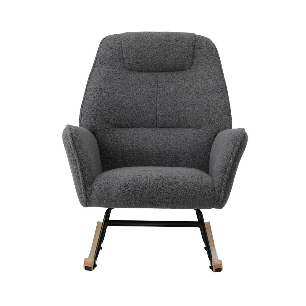 Rocking Chair Armchair Sherpa Accent Upholstered Grey - Image 6