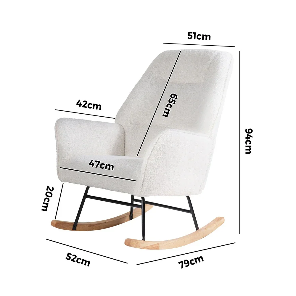 Rocking Chair Armchair Sherpa Accent Upholstered White - Image 4