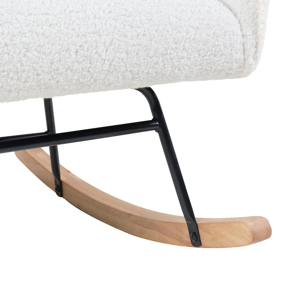 Rocking Chair Armchair Sherpa Accent Upholstered White - Image 5