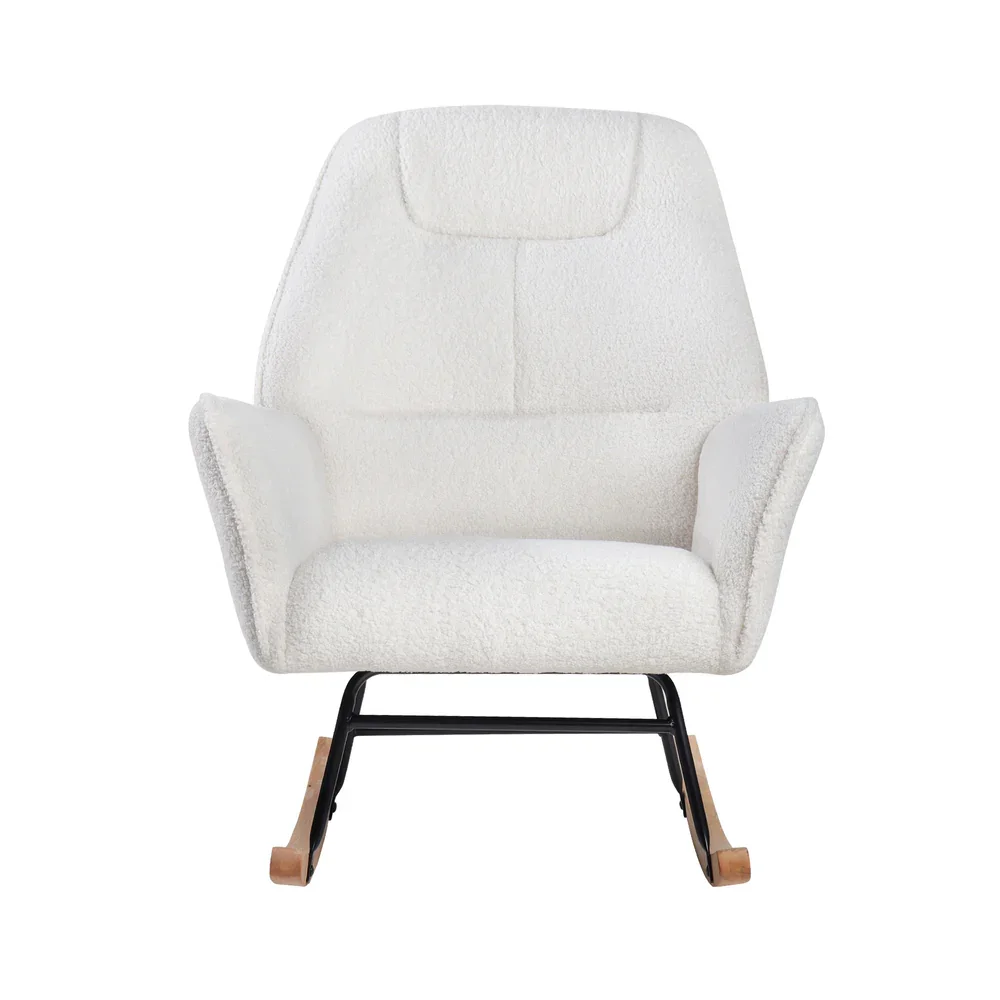 Rocking Chair Armchair Sherpa Accent Upholstered White - Image 6