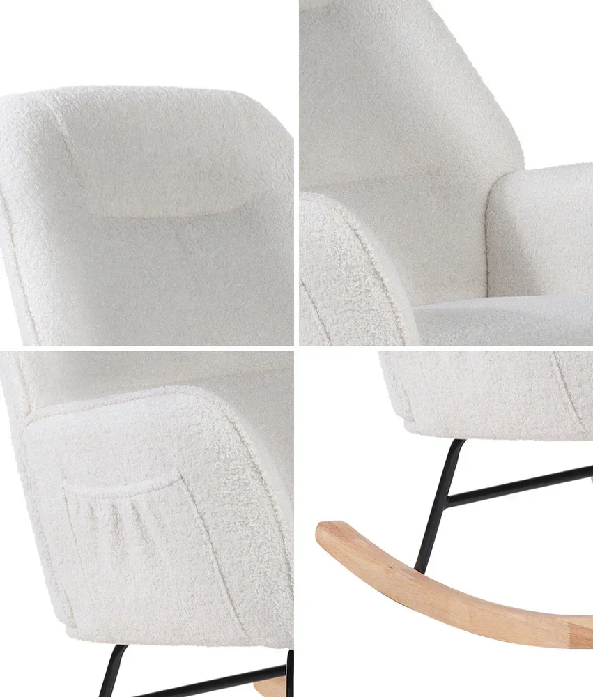 Rocking Chair Armchair Sherpa Accent Upholstered White - Image 8