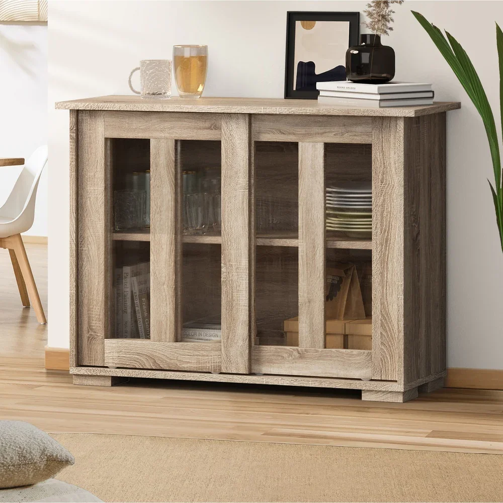 Sideboard Buffet Glass Sliding Door Natural - Image 8