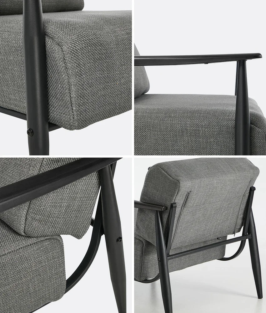 Wooden Armchair Lounge Sofa Fabric Accent Armchairs Grey - Image 4