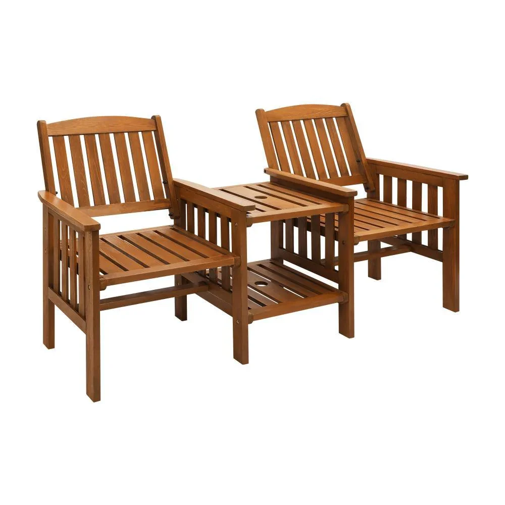 Wooden Garden Bench Chair&Table Loveseat Brown