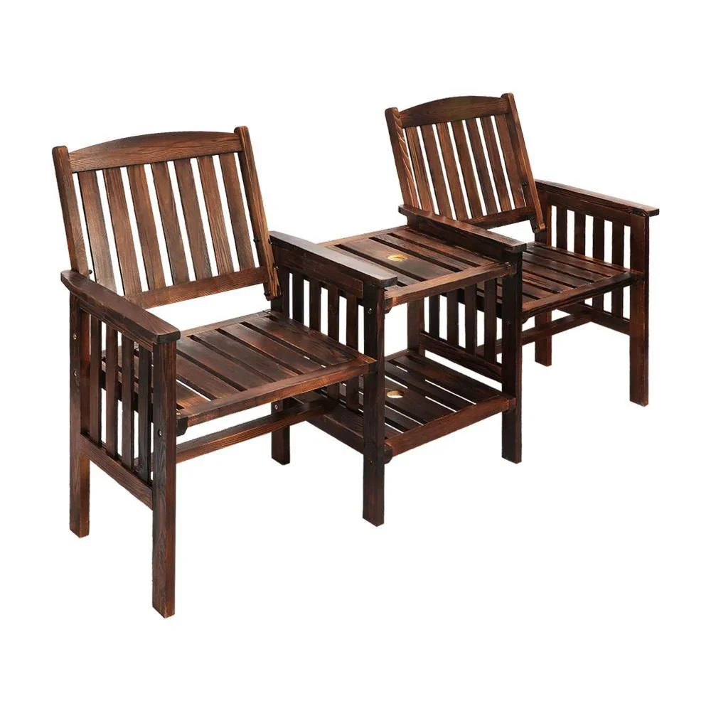 Outdoor Wooden Chair 2 Seat&Table Loveseat Charcoal - Image 2
