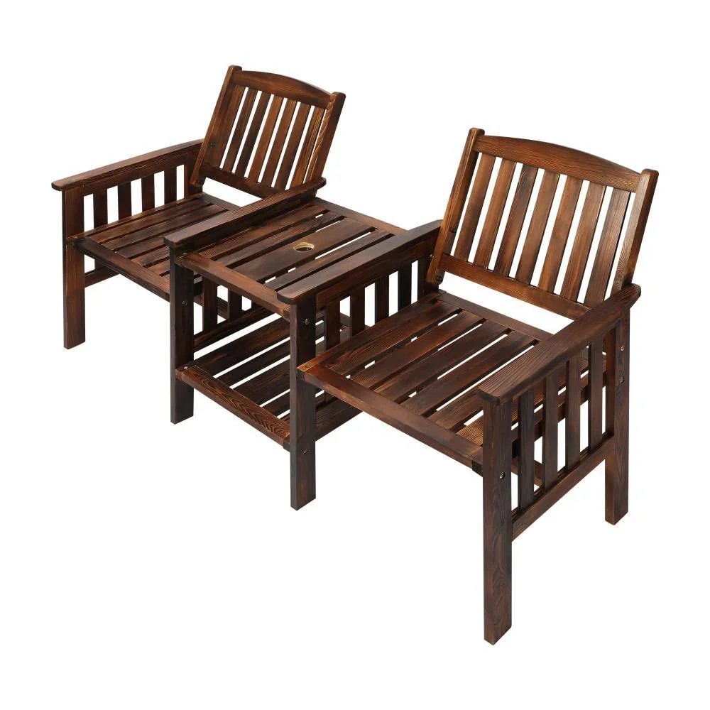 Outdoor Wooden Chair 2 Seat&Table Loveseat Charcoal - Image 3