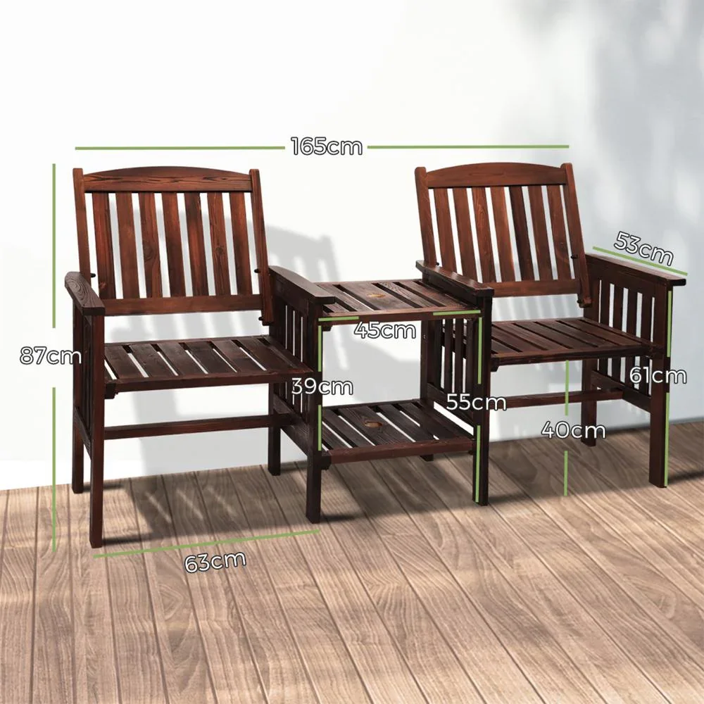Outdoor Wooden Chair 2 Seat&Table Loveseat Charcoal - Image 5