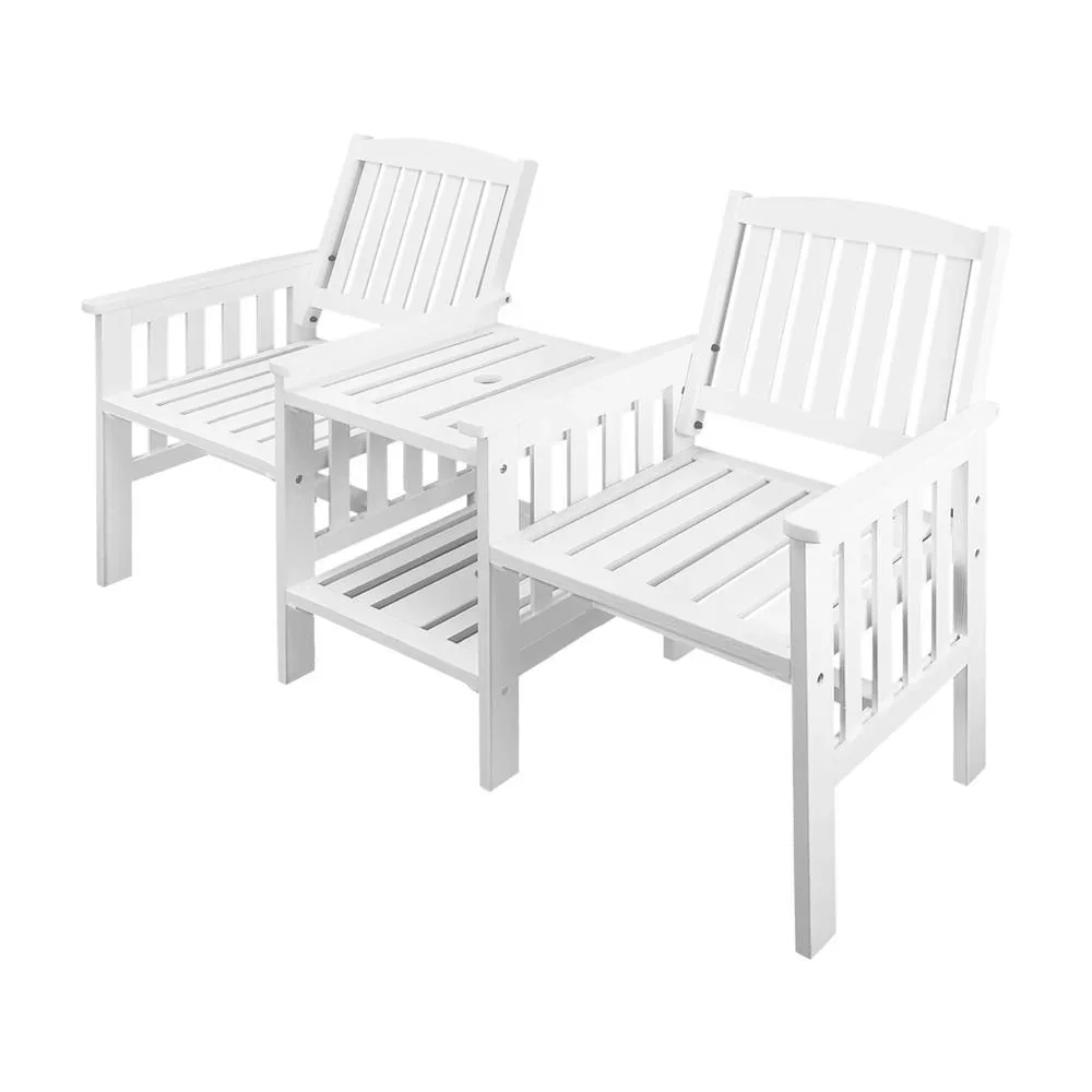 Wooden Garden Bench 2 Seat Chair&Table White - Image 5