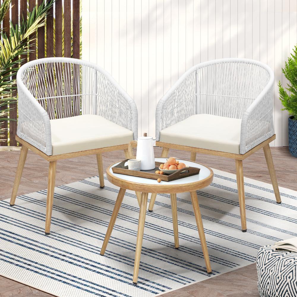 3PCS Outdoor Set Table&Chairs with Rope Beige - Image 7