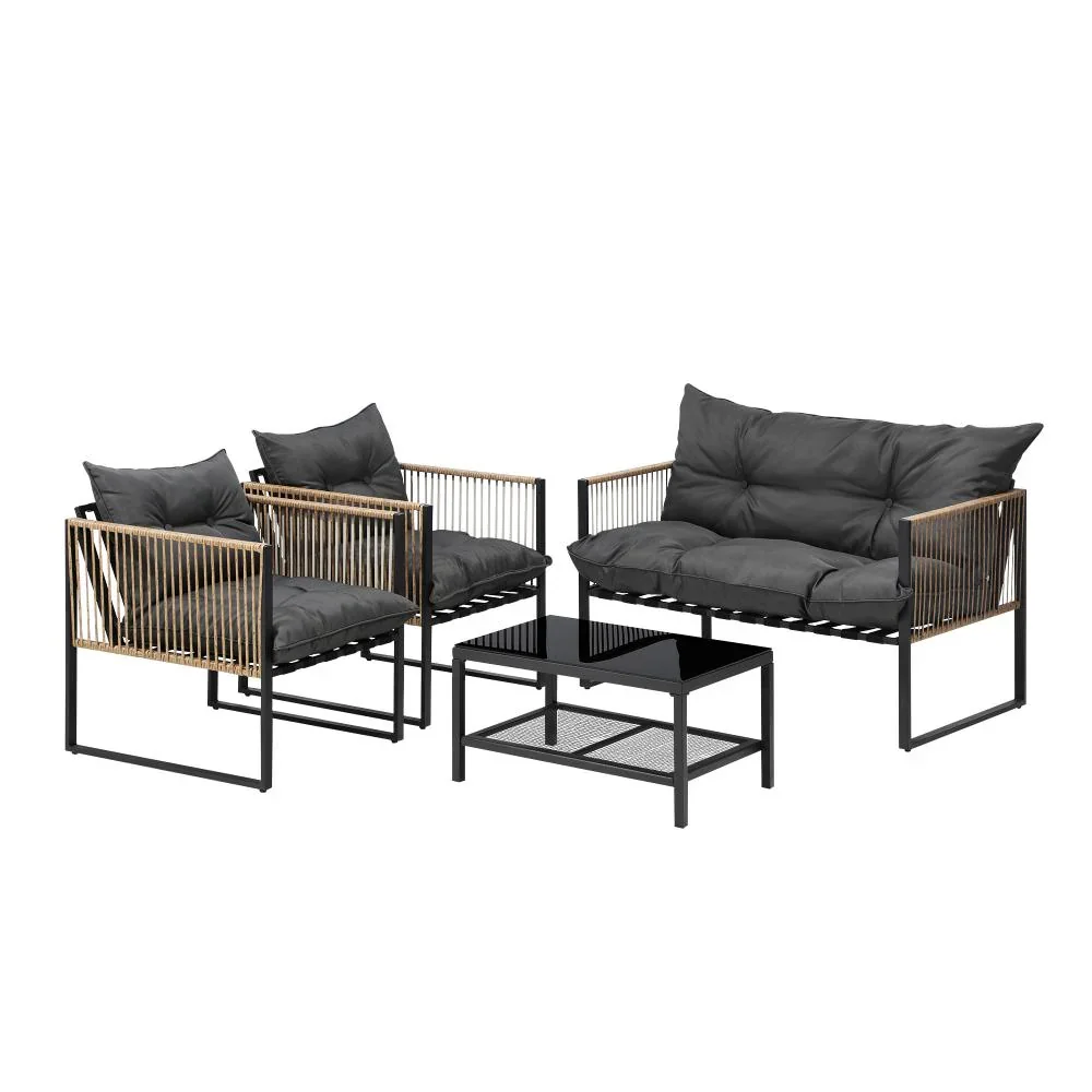 4 PCS Outdoor Furniture Set Lounge Sofa Table Chairs - Image 2