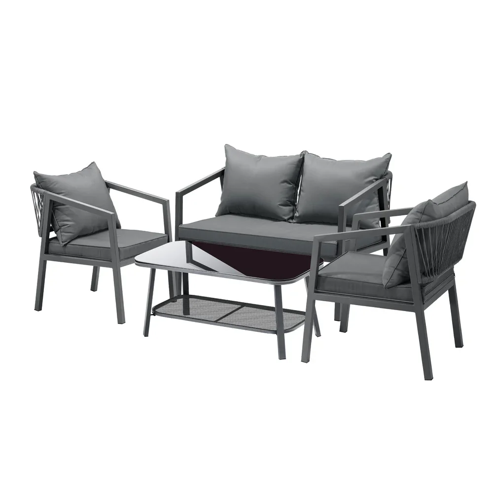 4PCS Outdoor Furniture Set Sofa Table Chairs Set Grey - Image 2