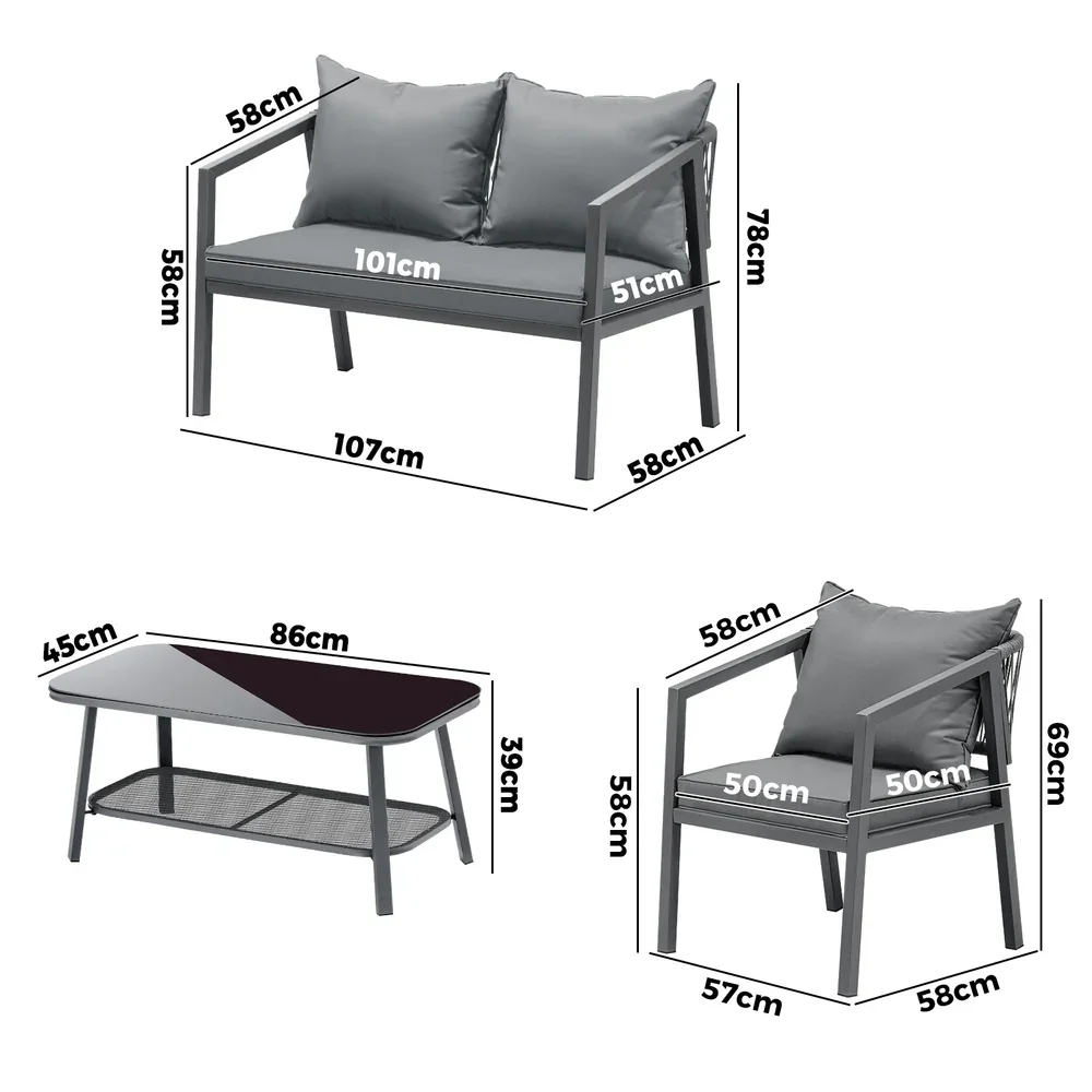 4PCS Outdoor Furniture Set Sofa Table Chairs Set Grey - Image 4