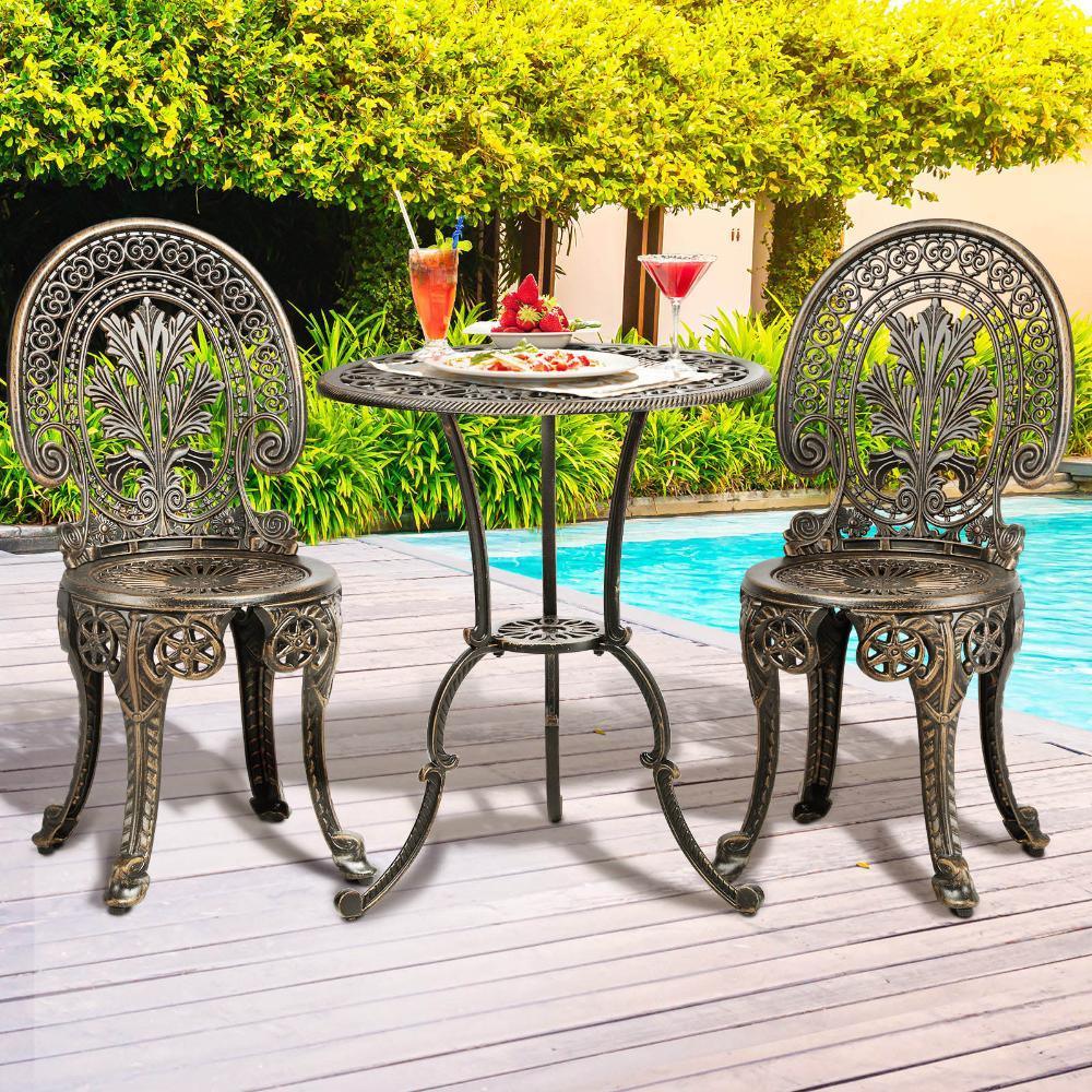 Outdoor Set 3pcs Chair Table Cast Aluminium Bronze - Image 2
