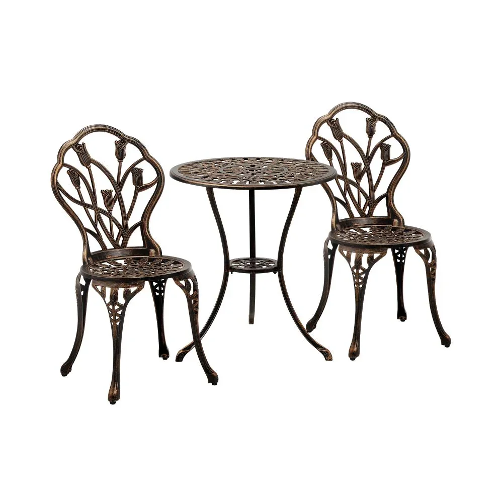 3PCS Bistro Outdoor Setting Chairs Table Bronze - Image 3