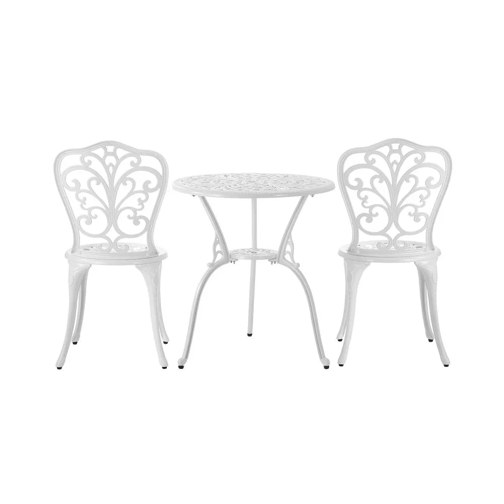 Bistro Outdoor Set Chairs Table 3PCS Cast Aluminium - Image 6