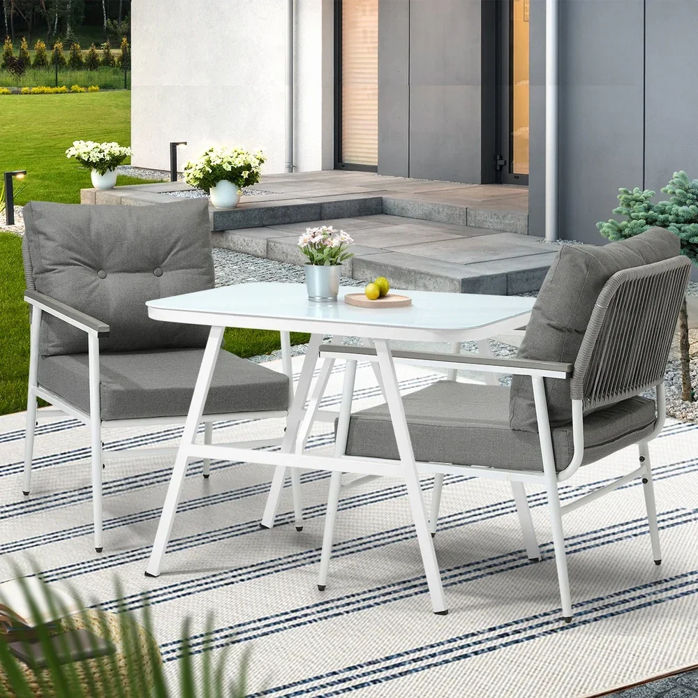 Outdoor Dining Set Marble-style Table 3 Piece - Image 5