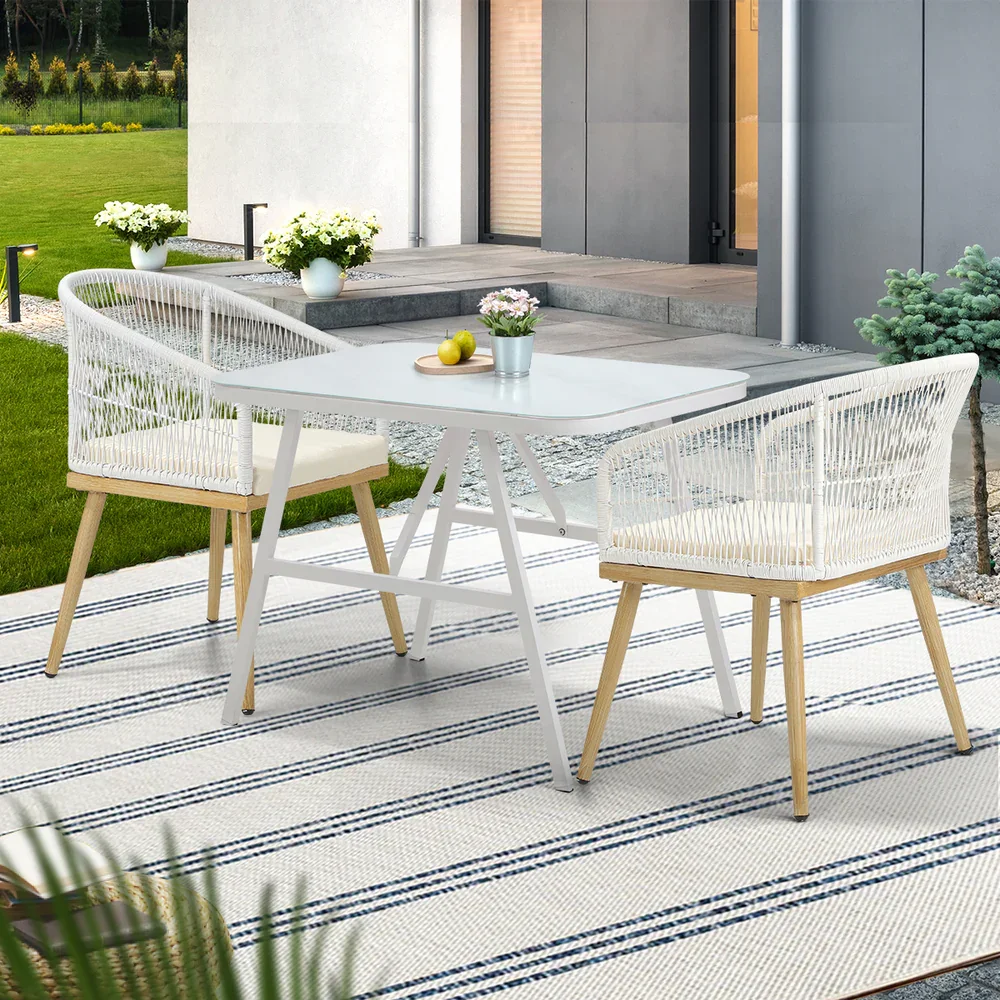 Outdoor Dining Set Patio Marble-style Table 3PCS - Image 6