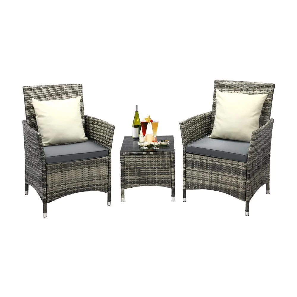 Outdoor Furniture Patio Chairs Table 3PCS Grey - Image 5