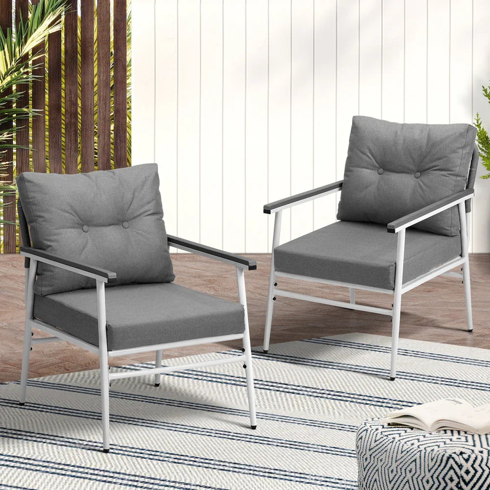 2PCS Outdoor Chairs Set Garden Patio Armchair White - Image 3