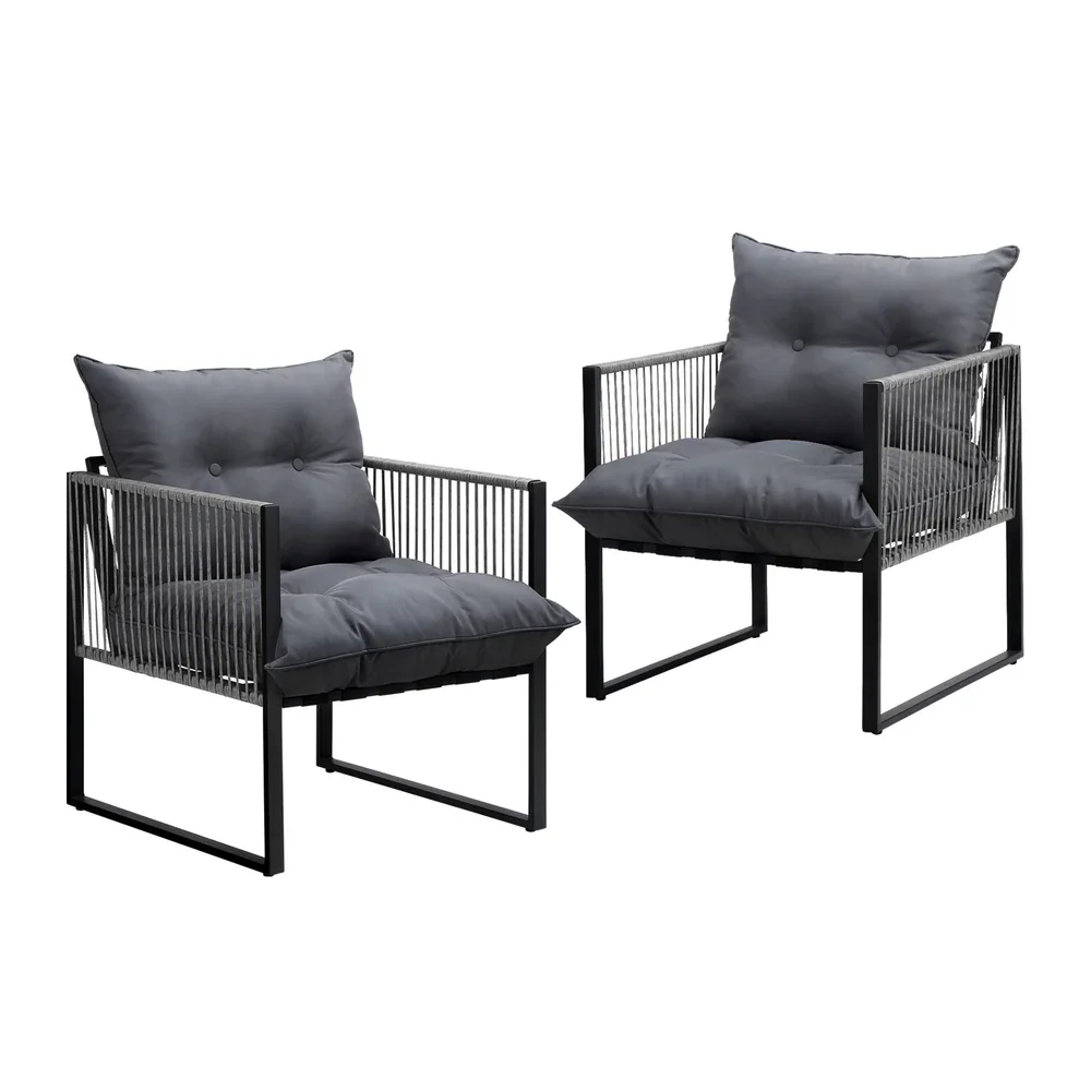 2PCS Outdoor Patio Chairs Garden Sofa Set PE Wicker Grey - Image 2