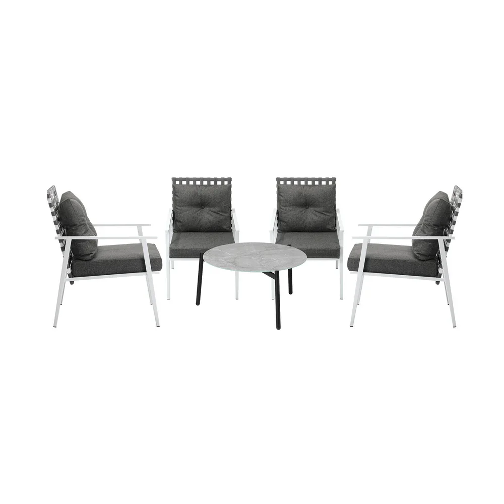 5pc Outdoor Lounge Sets 70CM Grey Round Table Rattan Chairs - Image 4